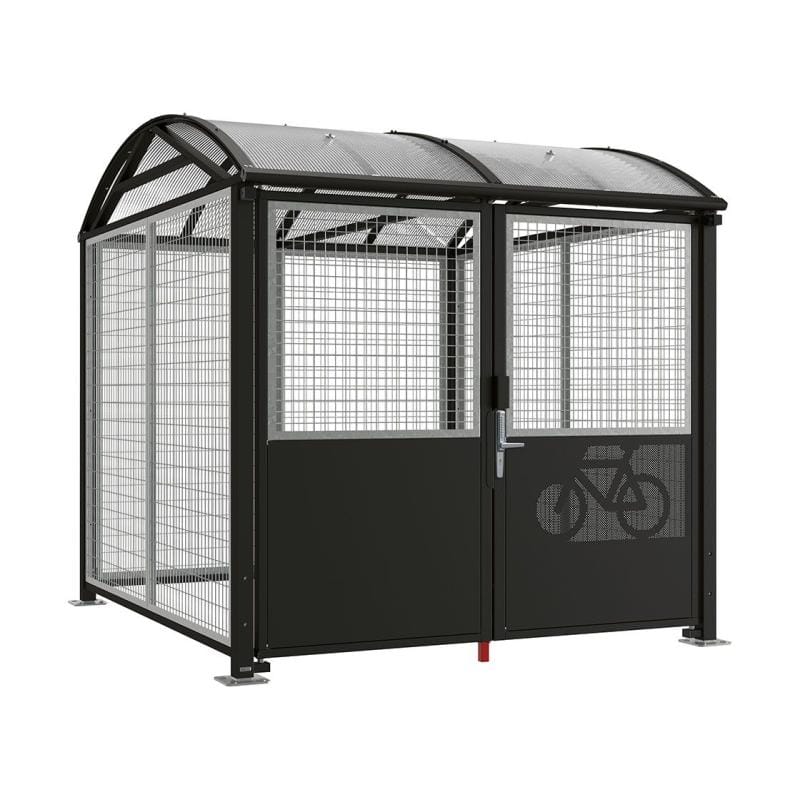 Cityscape Direct Secure Barrel Roof Bicycle Shelter Black (RAL 9005) / Digicode Pad / Galvanised
