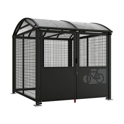 Cityscape Direct Secure Barrel Roof Bicycle Shelter Black (RAL 9005) / Key Lock / Painted