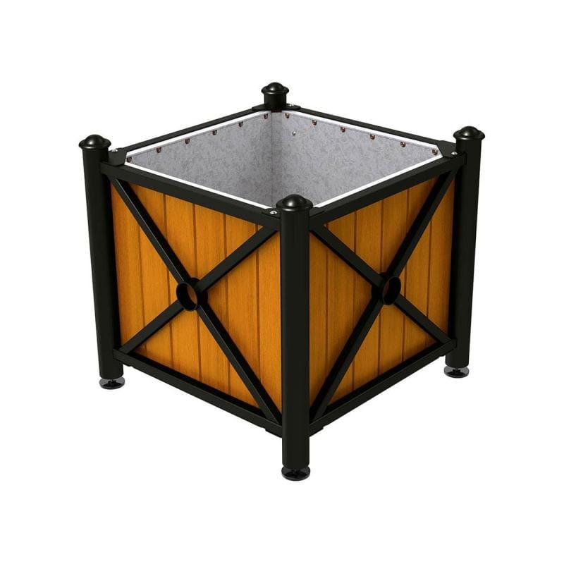 Cityscape Direct Province Agora Planter (Steel and Wood) Black (RAL 9005) / Light Oak / Galvanised steel