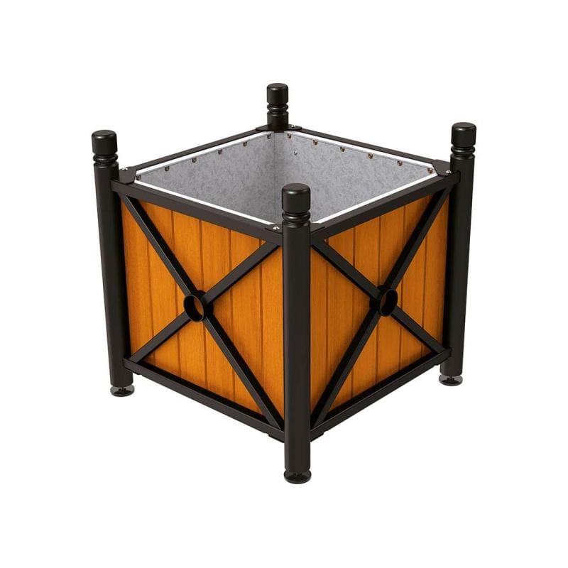 Cityscape Direct Province City Planter (Steel and Wood) Black (RAL 9005) / Light Oak / Galvanised steel