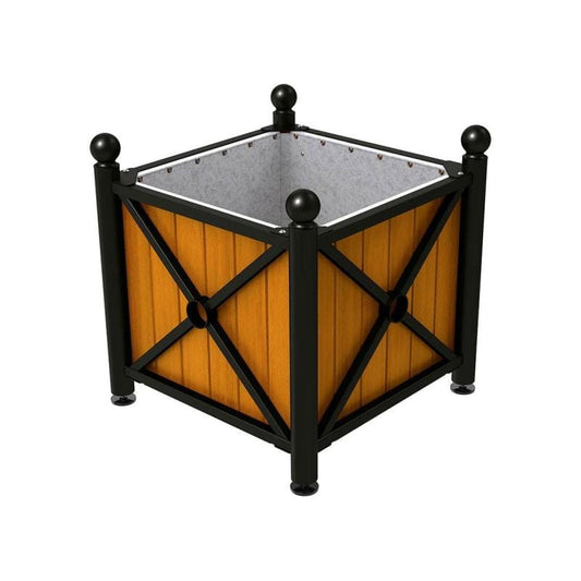 Cityscape Direct Province Sphere Planter (Steel and Wood) Black (RAL 9005) / Light Oak / Galvanised steel