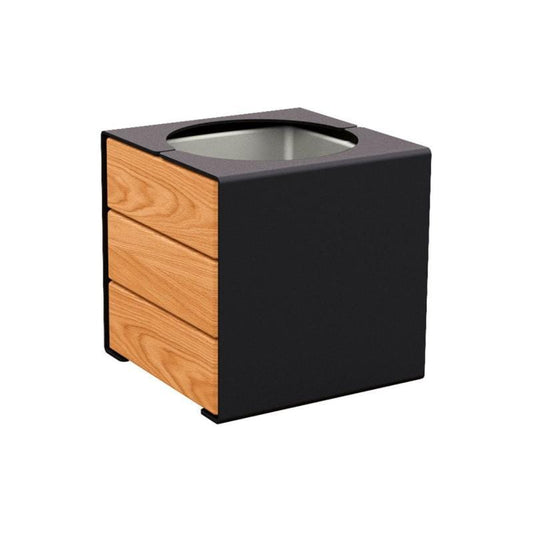 Cityscape Direct Kube Planter (Steel and Wood) Black (RAL 9005) / Light Oak