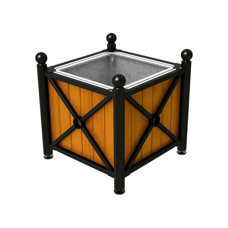 Cityscape Direct Province Sphere Planter (Steel and Wood) Black (RAL 9005) / Light Oak / With inserts for use with lifting rings