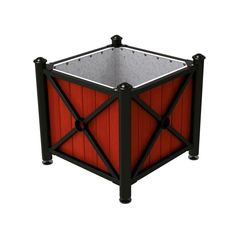 Cityscape Direct Province Agora Planter (Steel and Wood) Black (RAL 9005) / Mahogany / Galvanised steel