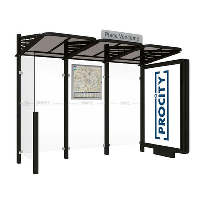 Cityscape Direct Conviviale Bus Shelter Black (RAL 9005) / With lightbox on one side and cladding on the other / Not Required