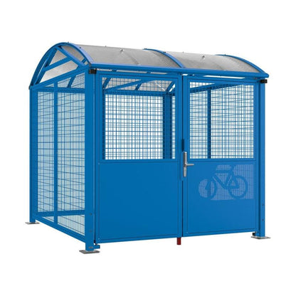 Cityscape Direct Secure Barrel Roof Bicycle Shelter Blue (RAL 5010) / Digicode Pad / Painted