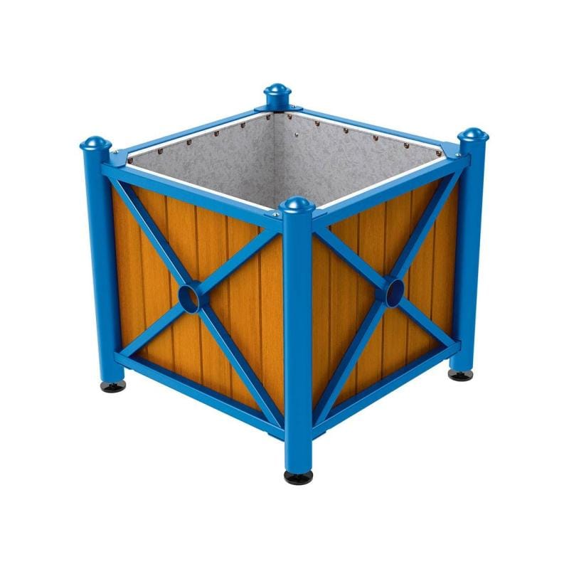 Cityscape Direct Province Agora Planter (Steel and Wood) Blue (RAL 5010) / Light Oak / Galvanised steel