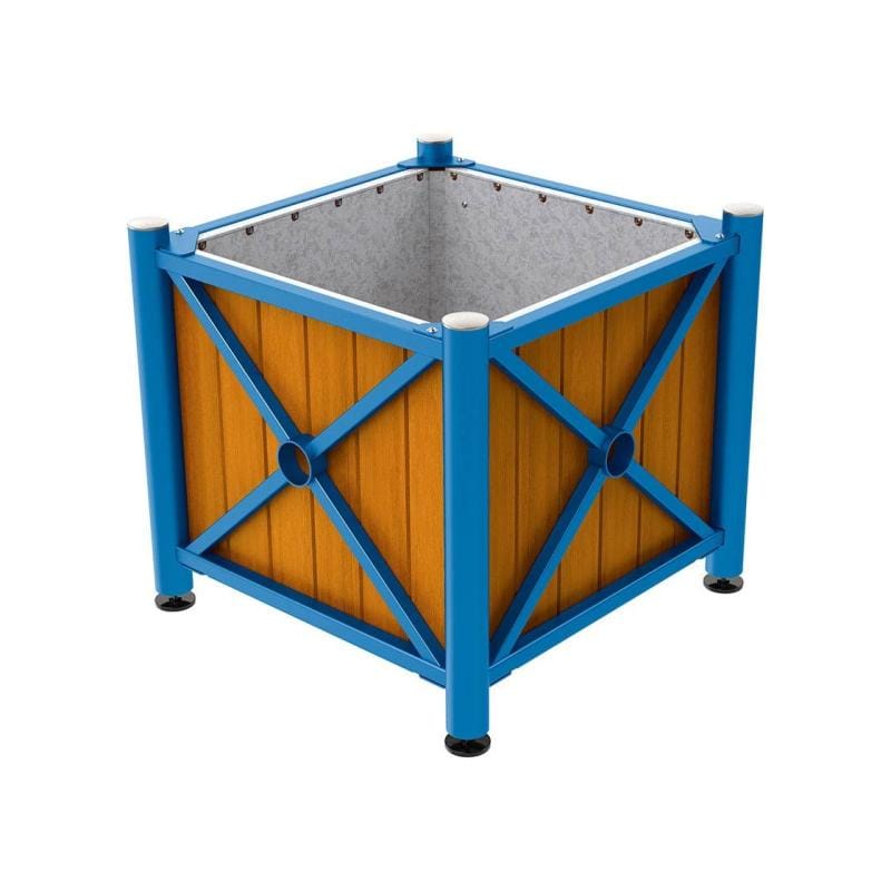 Cityscape Direct Province Brushed Steel Planter (Steel and Wood) Blue (RAL 5010) / Light Oak / Galvanised steel