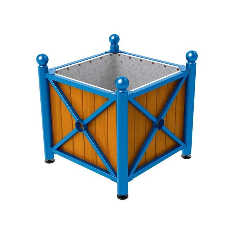 Cityscape Direct Province Sphere Planter (Steel and Wood) Blue (RAL 5010) / Light Oak / Galvanised steel