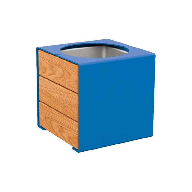 Cityscape Direct Kube Planter (Steel and Wood) Blue (RAL 5010) / Light Oak