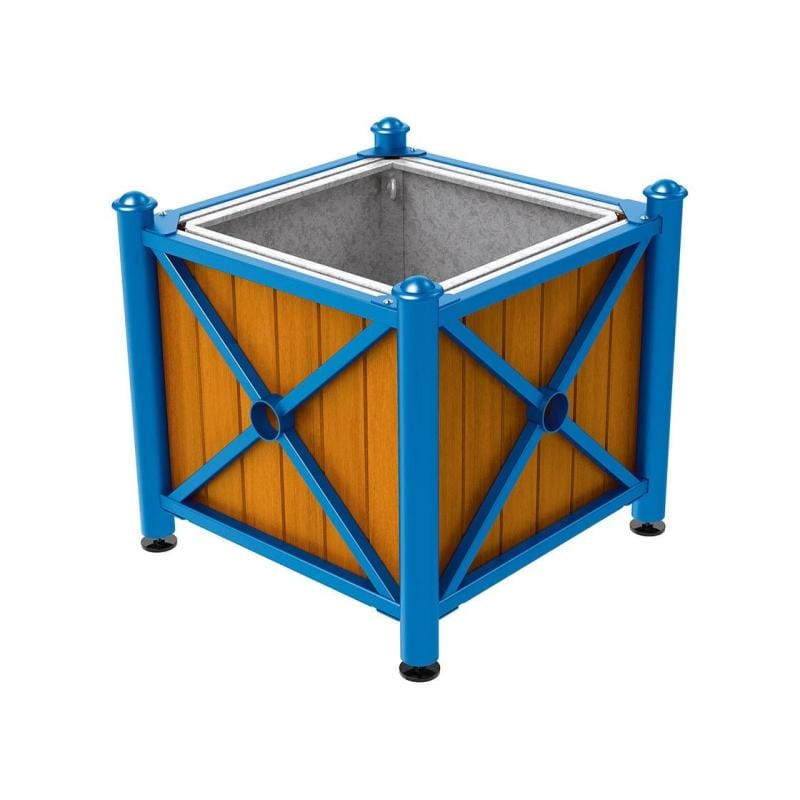 Cityscape Direct Province Agora Planter (Steel and Wood) Blue (RAL 5010) / Light Oak / With inserts for use with lifting rings