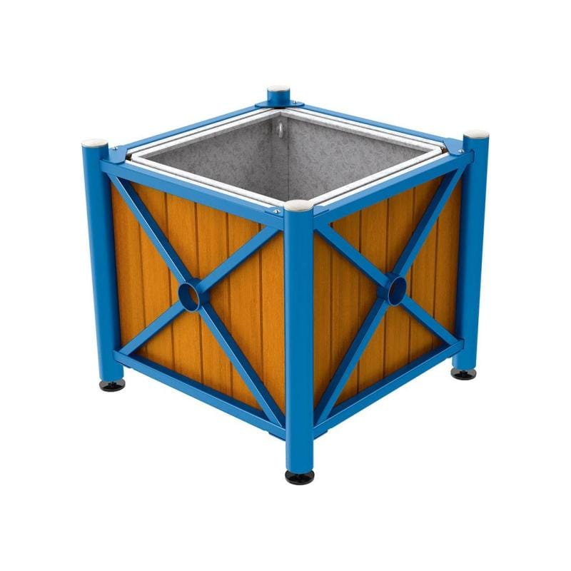 Cityscape Direct Province Brushed Steel Planter (Steel and Wood) Blue (RAL 5010) / Light Oak / With inserts for use with lifting rings