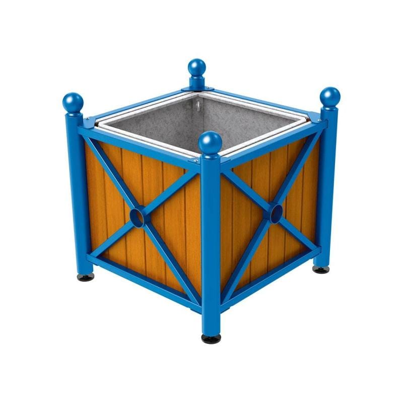 Cityscape Direct Province Sphere Planter (Steel and Wood) Blue (RAL 5010) / Light Oak / With inserts for use with lifting rings