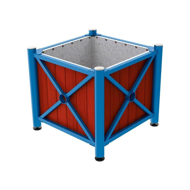 Cityscape Direct Province Brushed Steel Planter (Steel and Wood) Blue (RAL 5010) / Mahogany / Galvanised steel