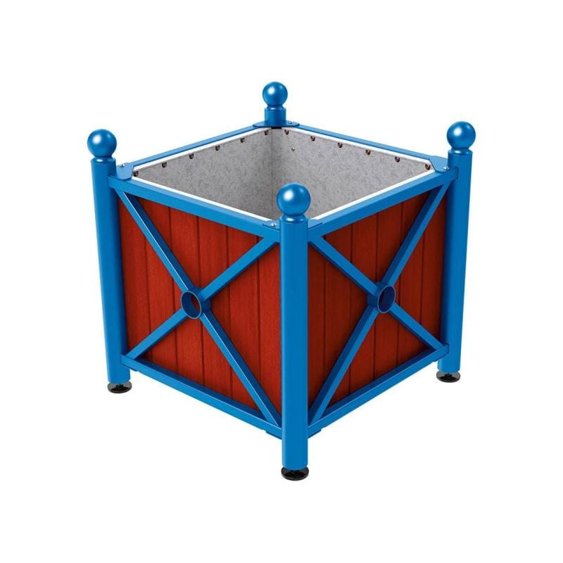 Cityscape Direct Province Sphere Planter (Steel and Wood) Blue (RAL 5010) / Mahogany / Galvanised steel