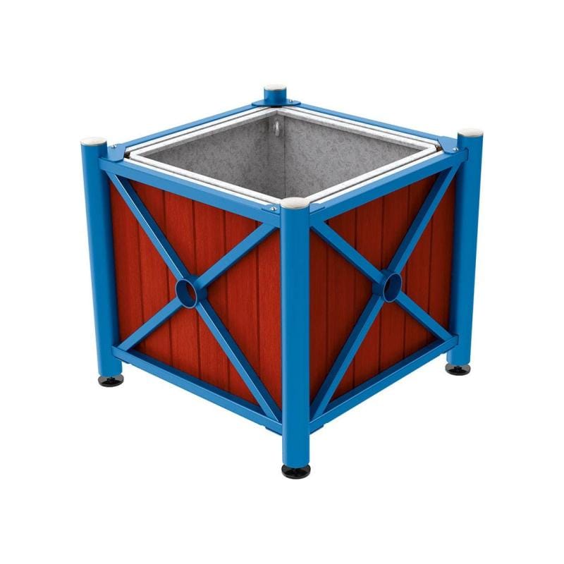 Cityscape Direct Province Brushed Steel Planter (Steel and Wood) Blue (RAL 5010) / Mahogany / With inserts for use with lifting rings