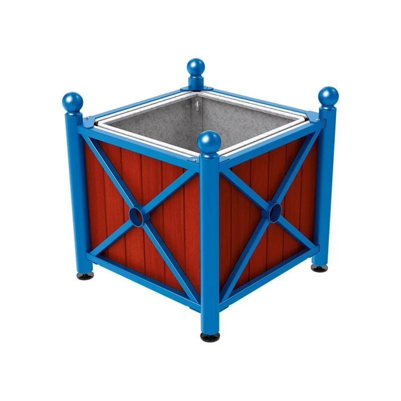 Cityscape Direct Province Sphere Planter (Steel and Wood) Blue (RAL 5010) / Mahogany / With inserts for use with lifting rings