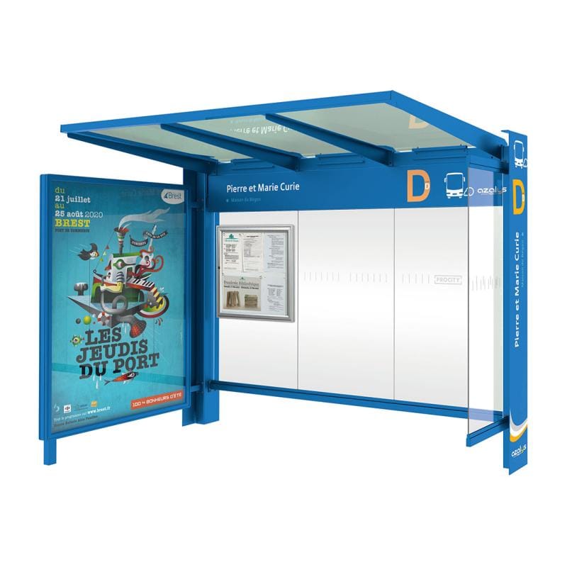 Cityscape Direct Kube Bus Shelter Blue (RAL 5010) / with Advertising Board / Not Required