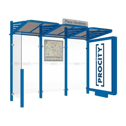 Cityscape Direct Conviviale Bus Shelter Blue (RAL 5010) / With lightbox on one side and cladding on the other / Not Required