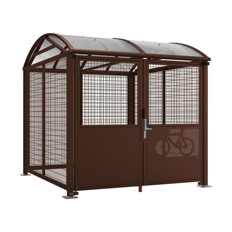 Cityscape Direct Secure Barrel Roof Bicycle Shelter Brown (RAL 8017) / Digicode Pad / Painted