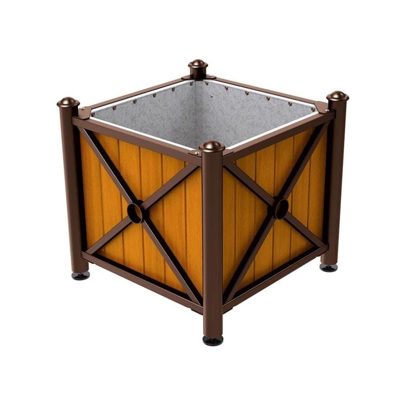 Cityscape Direct Province Agora Planter (Steel and Wood) Brown (RAL 8017) / Light Oak / Galvanised steel