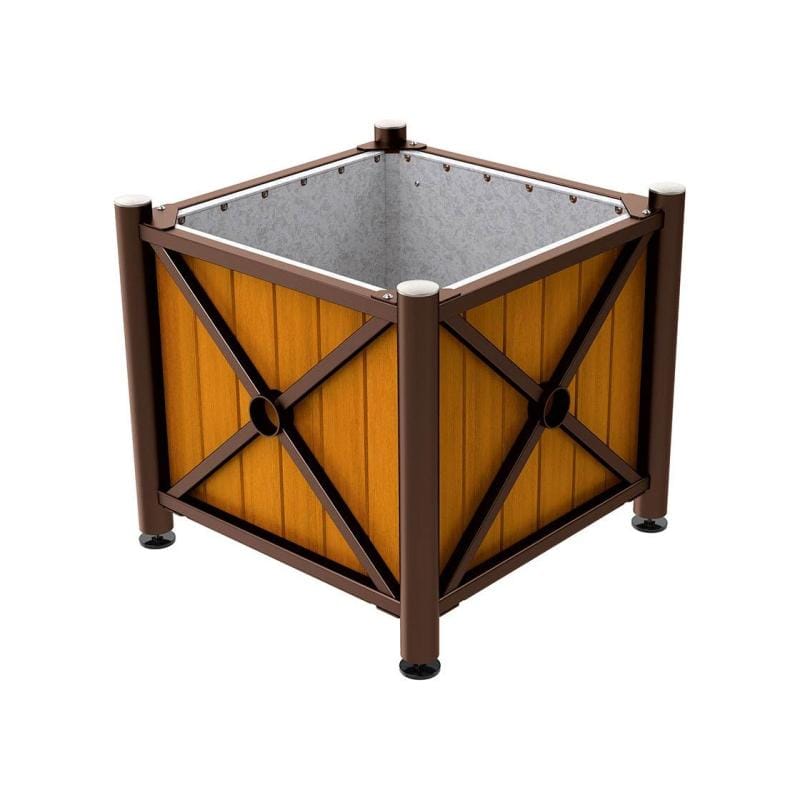 Cityscape Direct Province Brushed Steel Planter (Steel and Wood) Brown (RAL 8017) / Light Oak / Galvanised steel