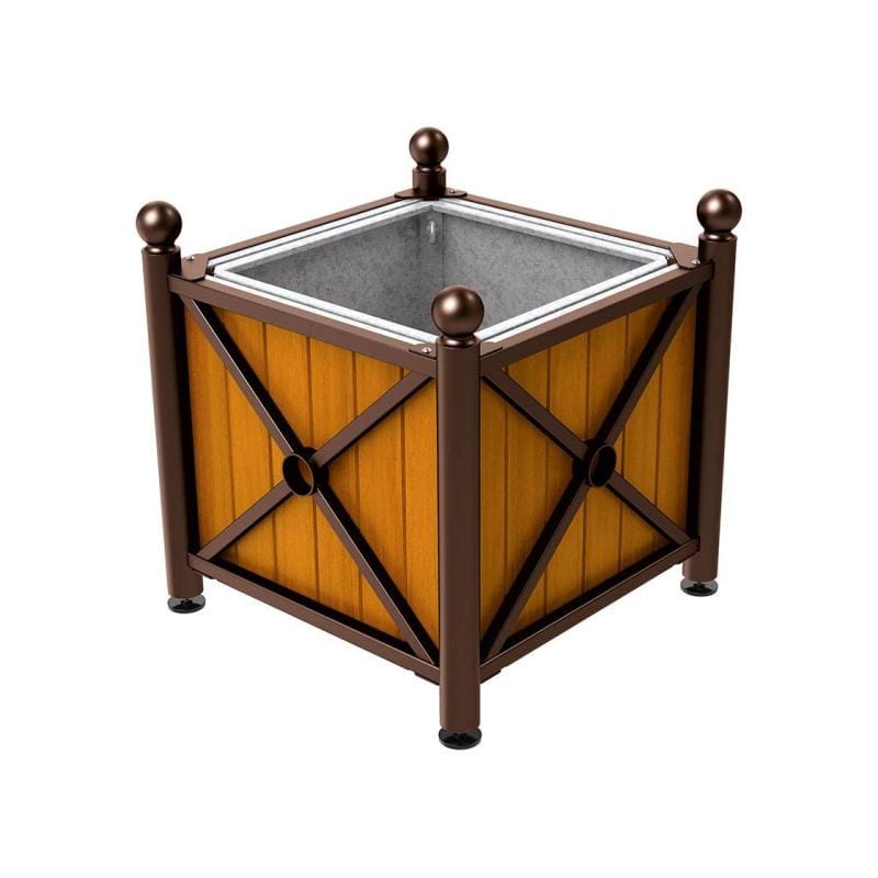 Cityscape Direct Province Sphere Planter (Steel and Wood) Brown (RAL 8017) / Light Oak / With inserts for use with lifting rings