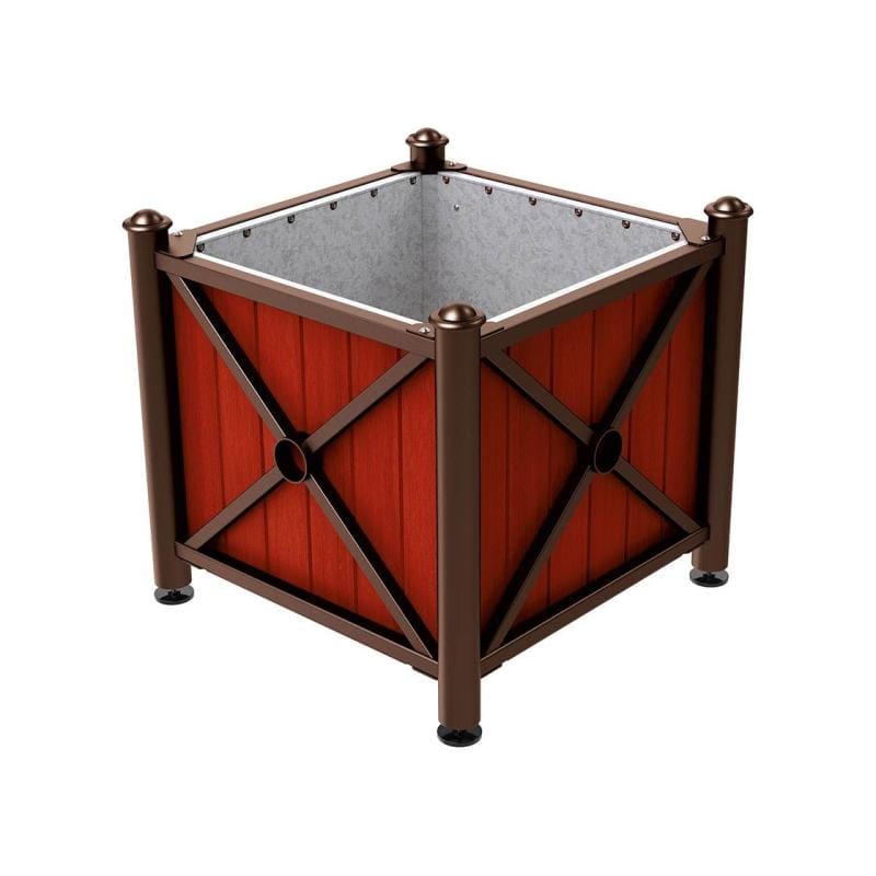 Cityscape Direct Province Agora Planter (Steel and Wood) Brown (RAL 8017) / Mahogany / Galvanised steel