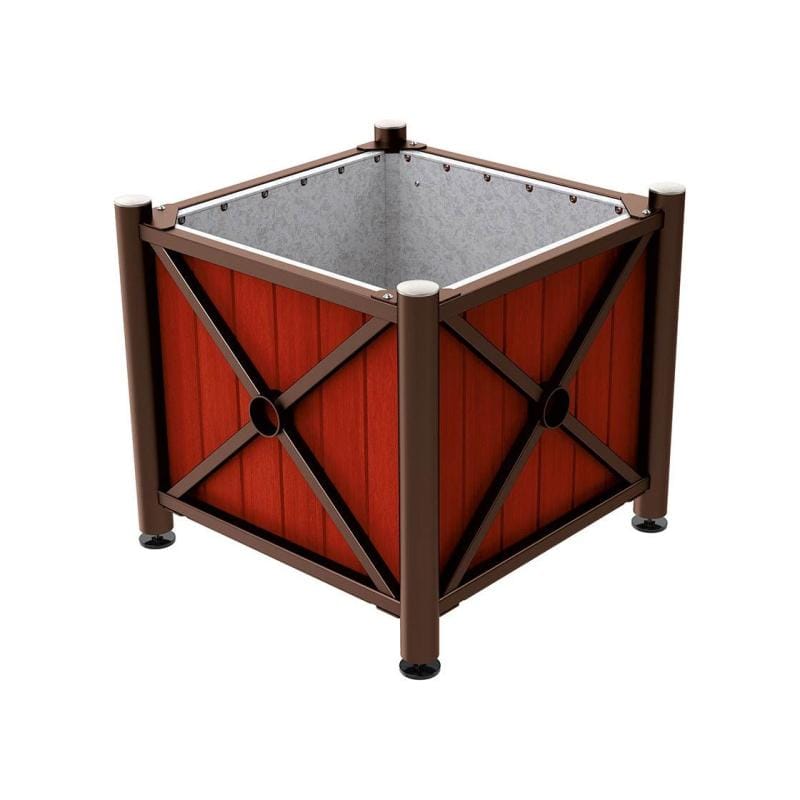 Cityscape Direct Province Brushed Steel Planter (Steel and Wood) Brown (RAL 8017) / Mahogany / Galvanised steel