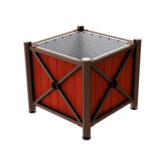 Cityscape Direct Province Brushed Steel Planter (Steel and Wood) Brown (RAL 8017) / Mahogany / Galvanised steel