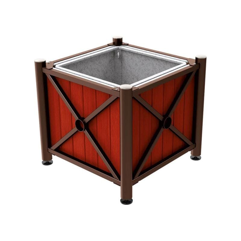 Cityscape Direct Province Brushed Steel Planter (Steel and Wood) Brown (RAL 8017) / Mahogany / With inserts for use with lifting rings