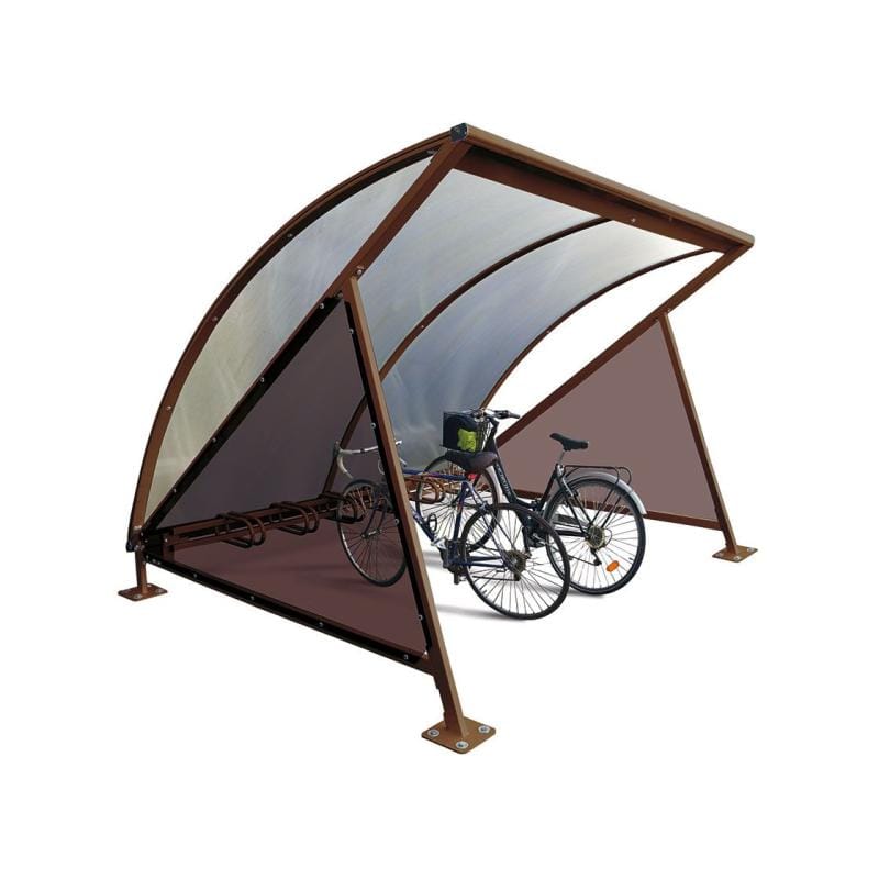 Cityscape Direct Crescent Bicycle Shelter Brown (RAL 8017) / Single Unit (with Bicycle Rack)