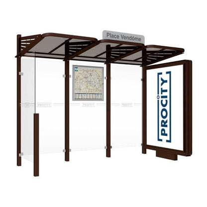 Cityscape Direct Conviviale Bus Shelter Brown (RAL 8017) / With lightbox on one side and cladding on the other / Not Required