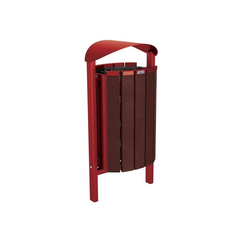 Cityscape Direct Silaos Litter Bin (Steel and Recycled Plastic) Burgundy (RAL 3004) / Concreted