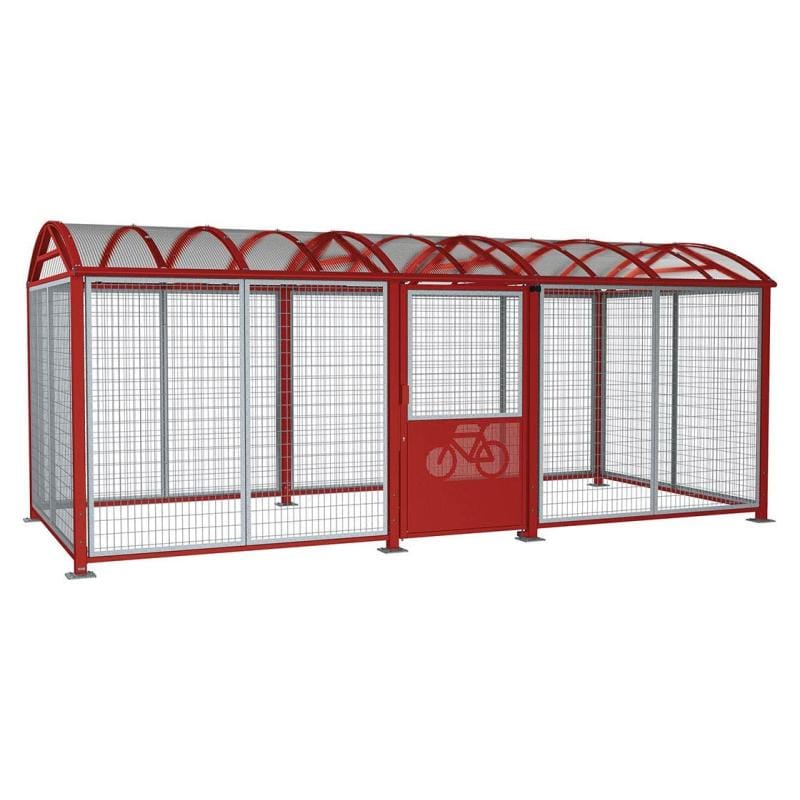 Cityscape Direct Secure XL Barrel Roof Bicycle Shelter Burgundy (RAL 3004) / Key Lock / Galvanised