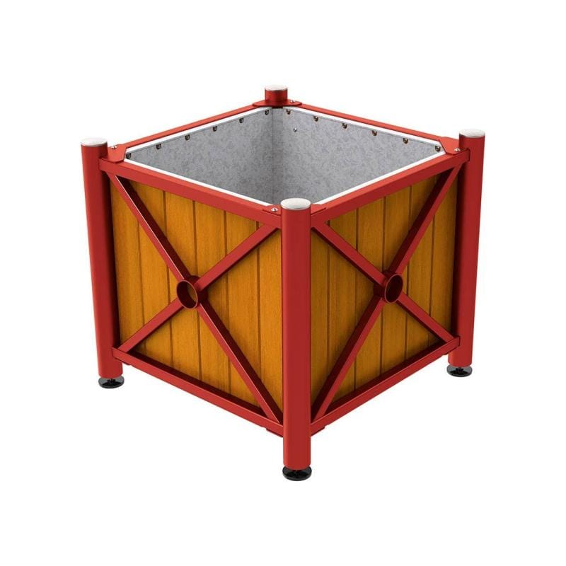 Cityscape Direct Province Brushed Steel Planter (Steel and Wood) Burgundy (RAL 3004) / Light Oak / Galvanised steel