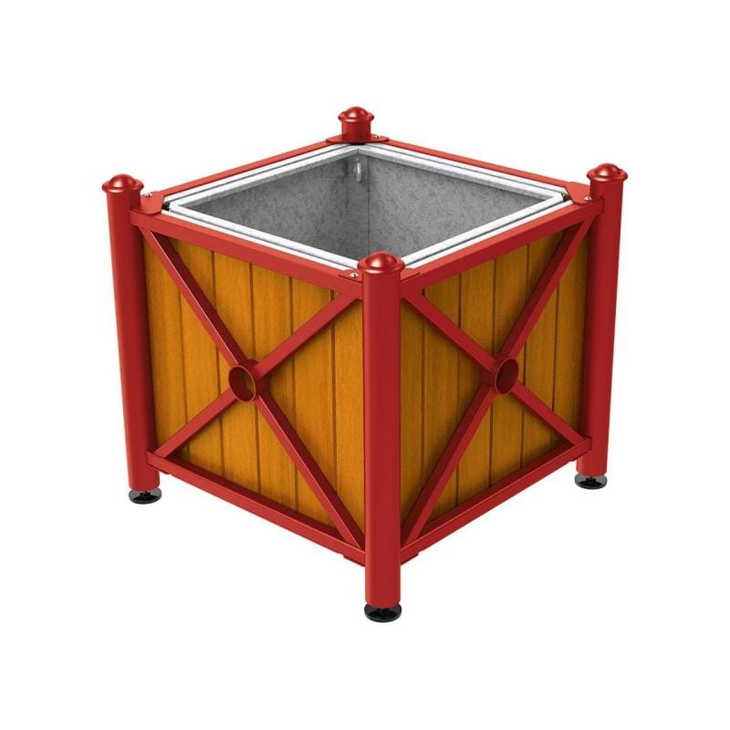 Cityscape Direct Province Agora Planter (Steel and Wood) Burgundy (RAL 3004) / Light Oak / With inserts for use with lifting rings