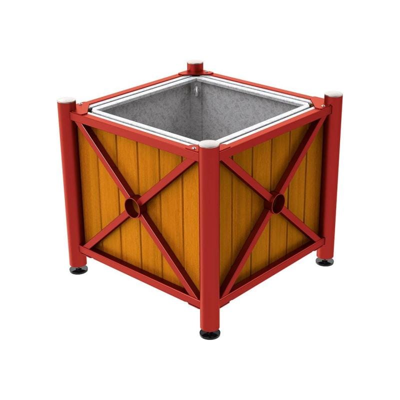 Cityscape Direct Province Brushed Steel Planter (Steel and Wood) Burgundy (RAL 3004) / Light Oak / With inserts for use with lifting rings