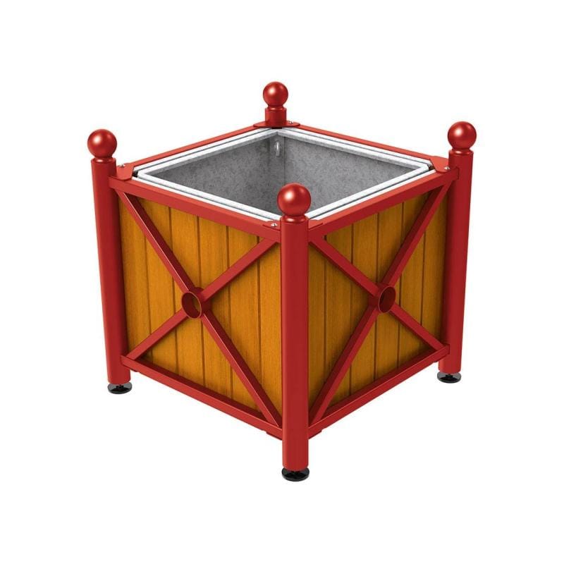 Cityscape Direct Province Sphere Planter (Steel and Wood) Burgundy (RAL 3004) / Light Oak / With inserts for use with lifting rings