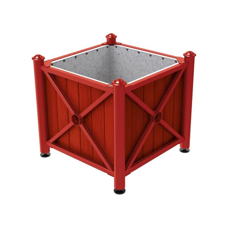 Cityscape Direct Province Agora Planter (Steel and Wood) Burgundy (RAL 3004) / Mahogany / Galvanised steel