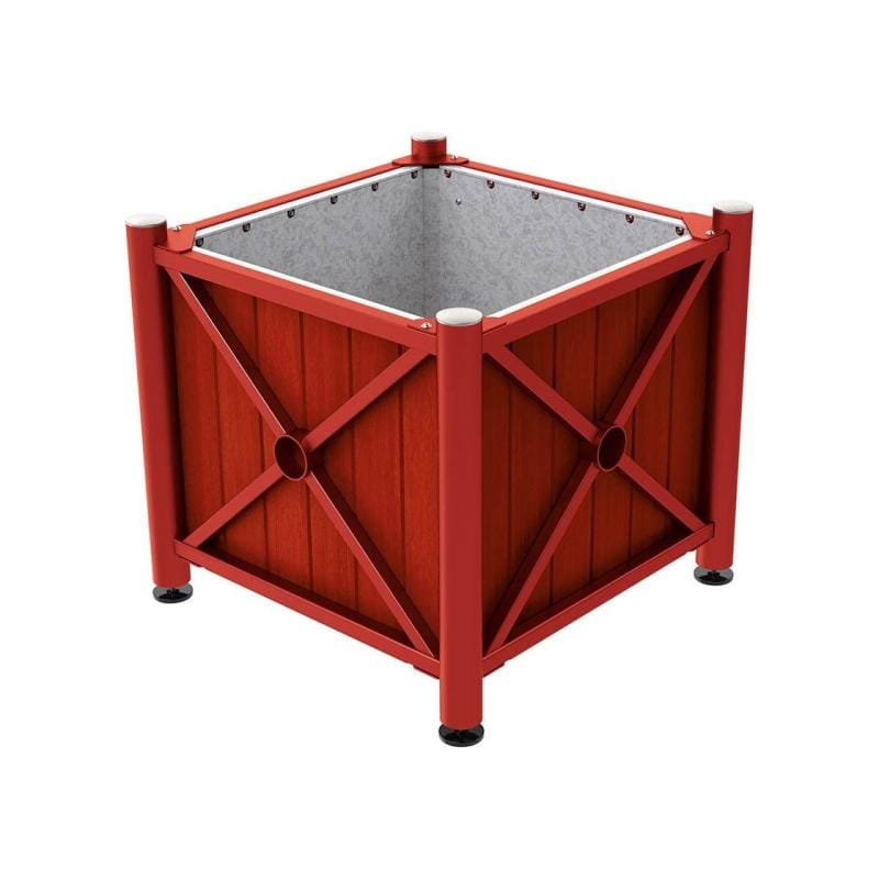 Cityscape Direct Province Brushed Steel Planter (Steel and Wood) Burgundy (RAL 3004) / Mahogany / Galvanised steel