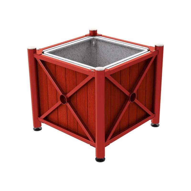 Cityscape Direct Province Brushed Steel Planter (Steel and Wood) Burgundy (RAL 3004) / Mahogany / With inserts for use with lifting rings