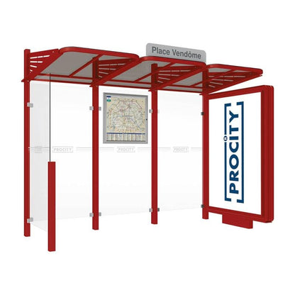 Cityscape Direct Conviviale Bus Shelter Burgundy (RAL 3004) / With lightbox on one side and cladding on the other / Not Required