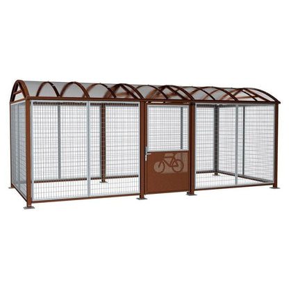 Cityscape Direct Secure XL Barrel Roof Bicycle Shelter Corten Effect / Digicode Pad / Galvanised
