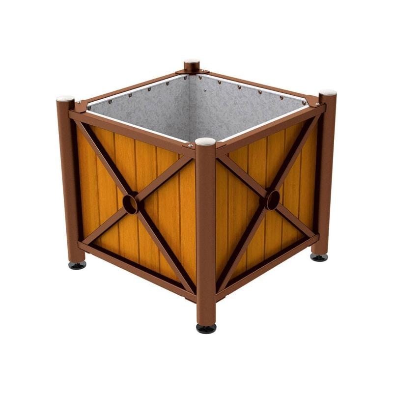 Cityscape Direct Province Brushed Steel Planter (Steel and Wood) Corten Effect / Light Oak / Galvanised steel