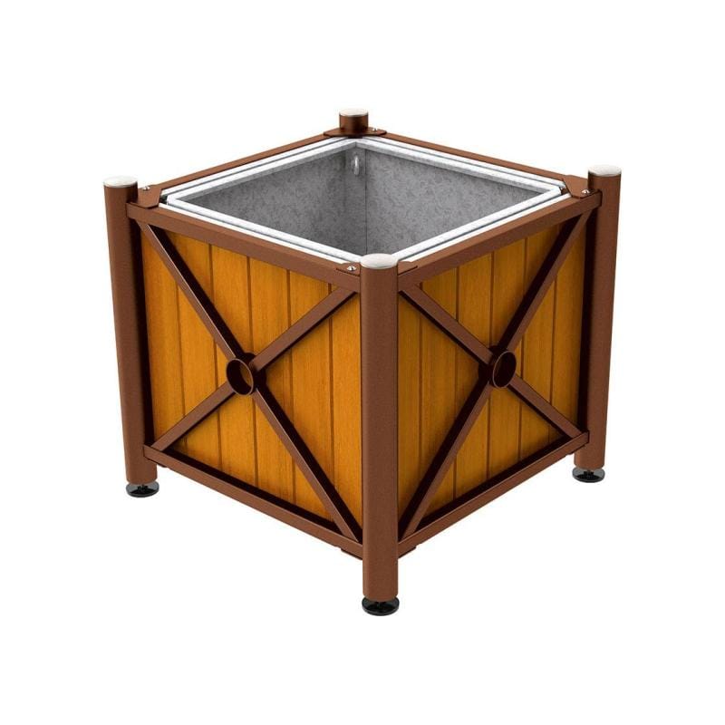 Cityscape Direct Province Brushed Steel Planter (Steel and Wood) Corten Effect / Light Oak / With inserts for use with lifting rings