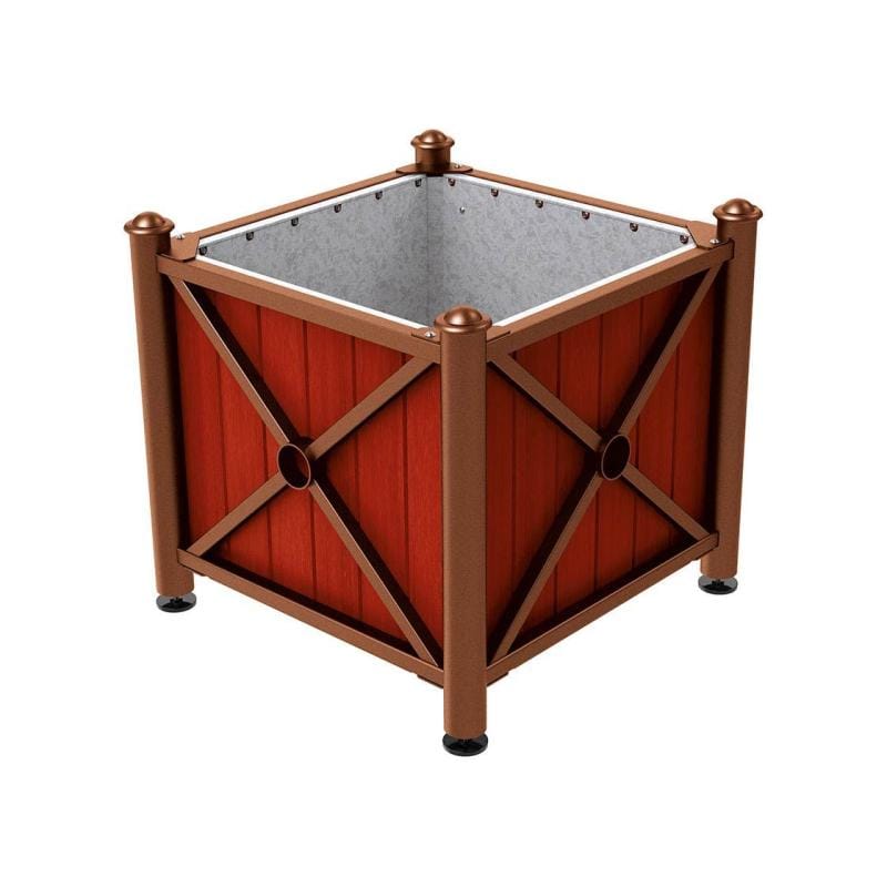 Cityscape Direct Province Agora Planter (Steel and Wood) Corten Effect / Mahogany / Galvanised steel