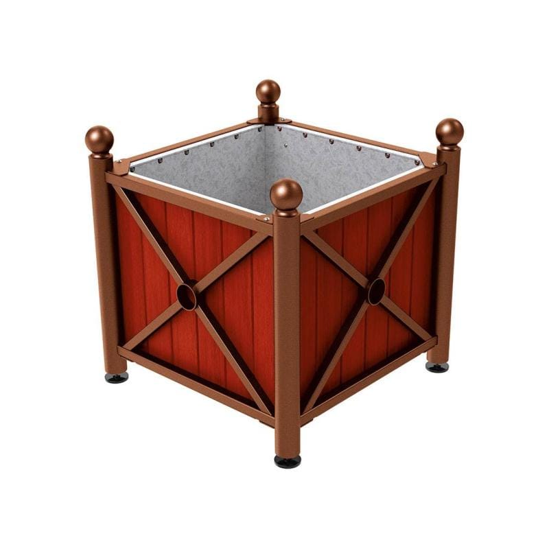 Cityscape Direct Province Sphere Planter (Steel and Wood) Corten Effect / Mahogany / Galvanised steel