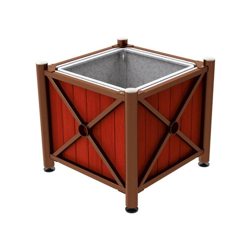 Cityscape Direct Province Brushed Steel Planter (Steel and Wood) Corten Effect / Mahogany / With inserts for use with lifting rings