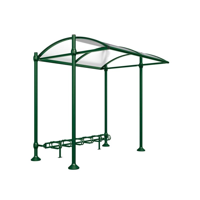 Cityscape Direct Province Bicycle Shelter Green (RAL 6005) / Brushed Steel / No Cladding